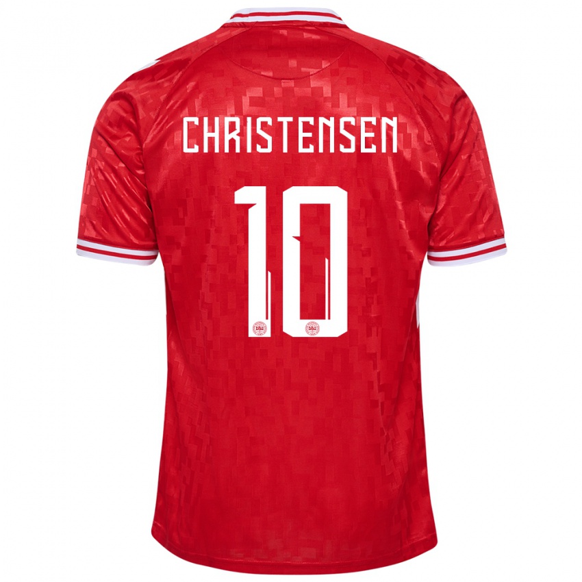 Børn Danmark Gustav Christensen #10 Rød Hjemmebane Spillertrøjer 24-26 Trøje T-Shirt