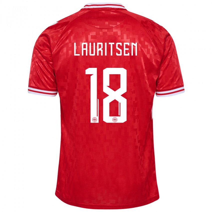 Børn Danmark Tobias Lauritsen #18 Rød Hjemmebane Spillertrøjer 24-26 Trøje T-Shirt