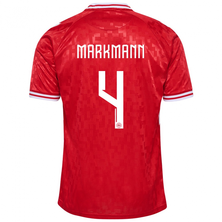 Børn Danmark Noah Markmann #4 Rød Hjemmebane Spillertrøjer 24-26 Trøje T-Shirt