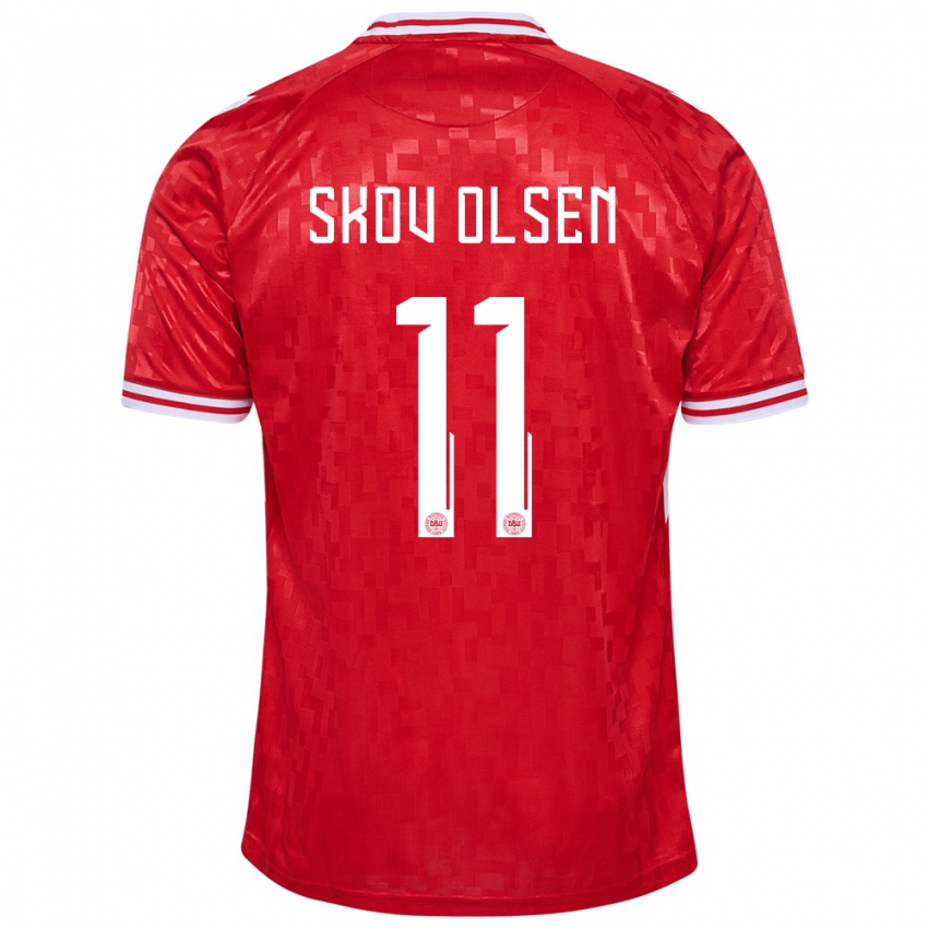 Børn Danmark Andreas Skov Olsen #11 Rød Hjemmebane Spillertrøjer 24-26 Trøje T-Shirt