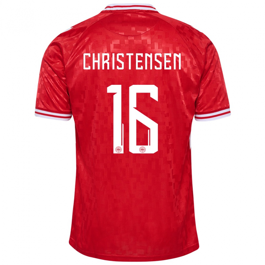 Børn Danmark Oliver Christensen #16 Rød Hjemmebane Spillertrøjer 24-26 Trøje T-Shirt