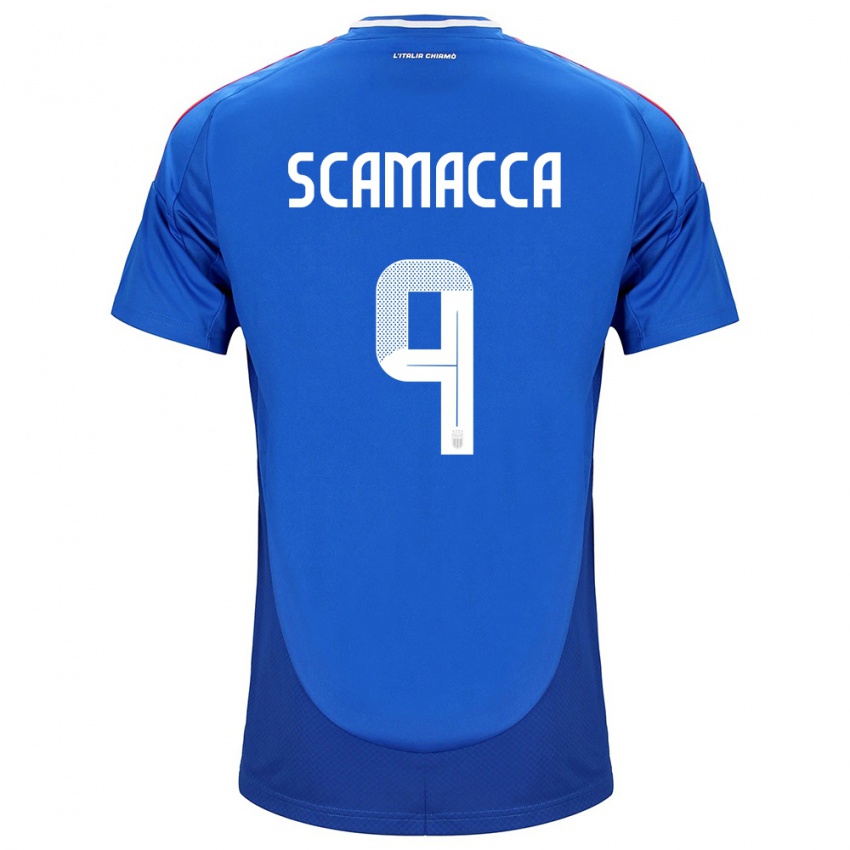 Børn Italien Gianluca Scamacca #9 Blå Hjemmebane Spillertrøjer 24-26 Trøje T-Shirt