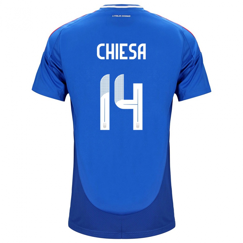 Børn Italien Federico Chiesa #14 Blå Hjemmebane Spillertrøjer 24-26 Trøje T-Shirt