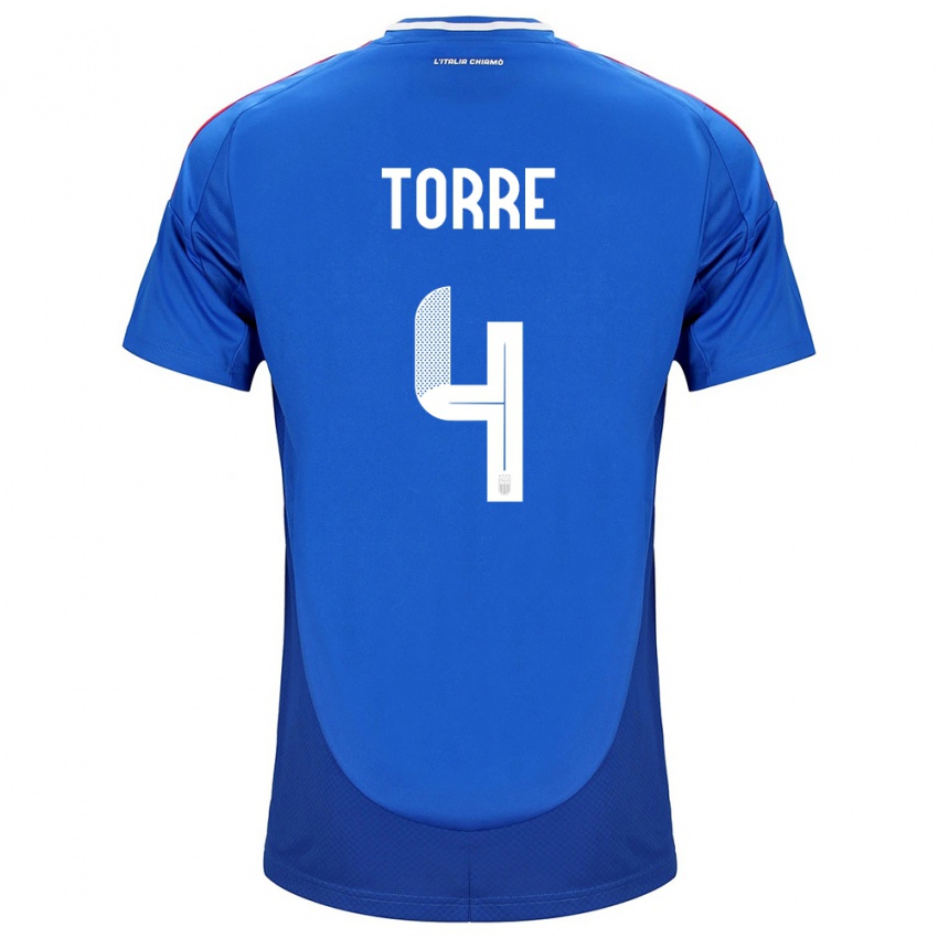 Børn Italien Pietro La Torre #4 Blå Hjemmebane Spillertrøjer 24-26 Trøje T-Shirt