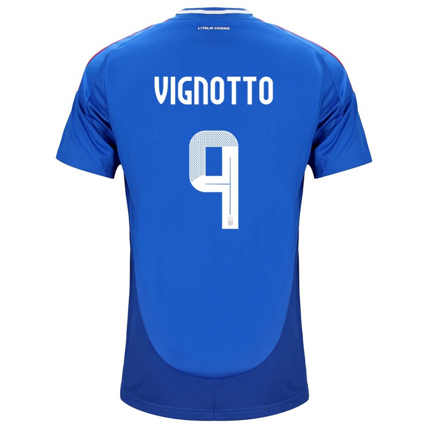 Børn Italien Elisabetta Vignotto #9 Blå Hjemmebane Spillertrøjer 24-26 Trøje T-Shirt