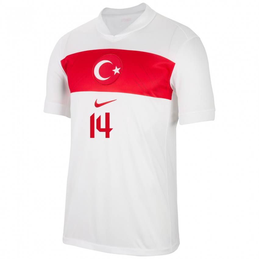 Børn Tyrkiet Yiğit Fidan #14 Hvid Hjemmebane Spillertrøjer 24-26 Trøje T-Shirt