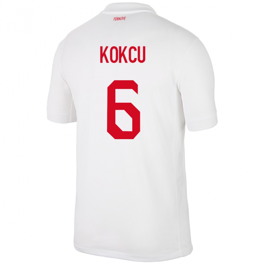 Børn Tyrkiet Orkun Kökçü #6 Hvid Hjemmebane Spillertrøjer 24-26 Trøje T-Shirt