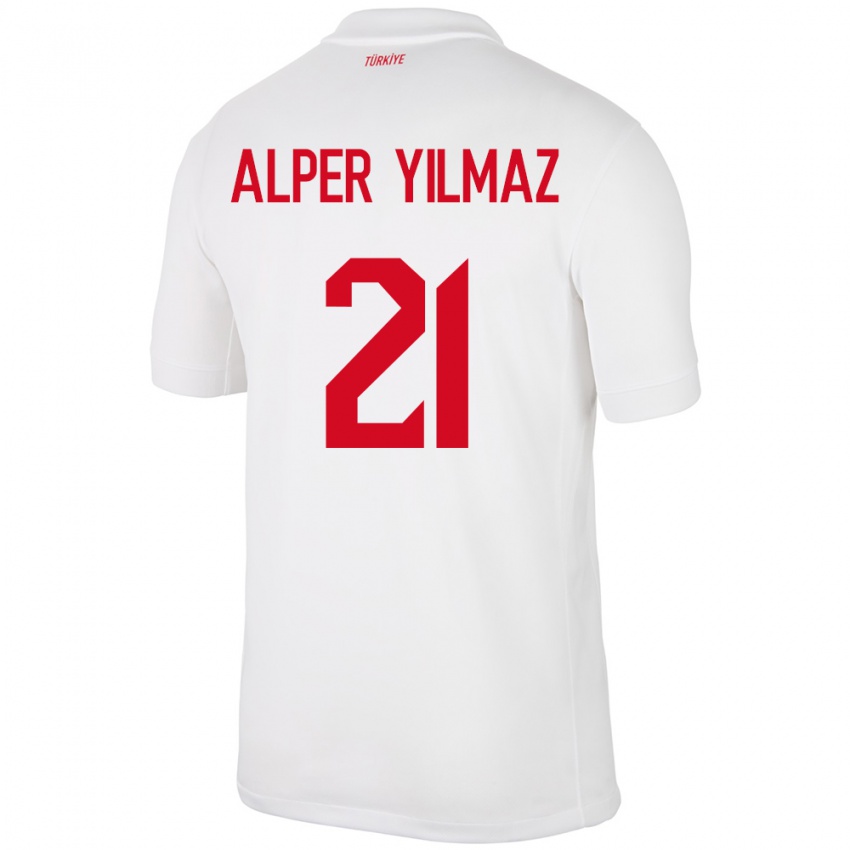 Børn Tyrkiet Barış Alper Yılmaz #21 Hvid Hjemmebane Spillertrøjer 24-26 Trøje T-Shirt