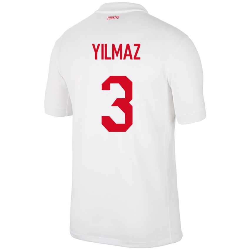 Børn Tyrkiet Berkay Yılmaz #3 Hvid Hjemmebane Spillertrøjer 24-26 Trøje T-Shirt