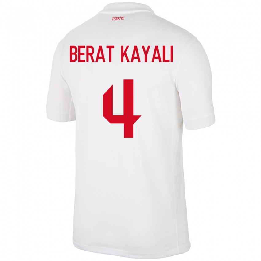 Børn Tyrkiet Hasan Berat Kayalı #4 Hvid Hjemmebane Spillertrøjer 24-26 Trøje T-Shirt