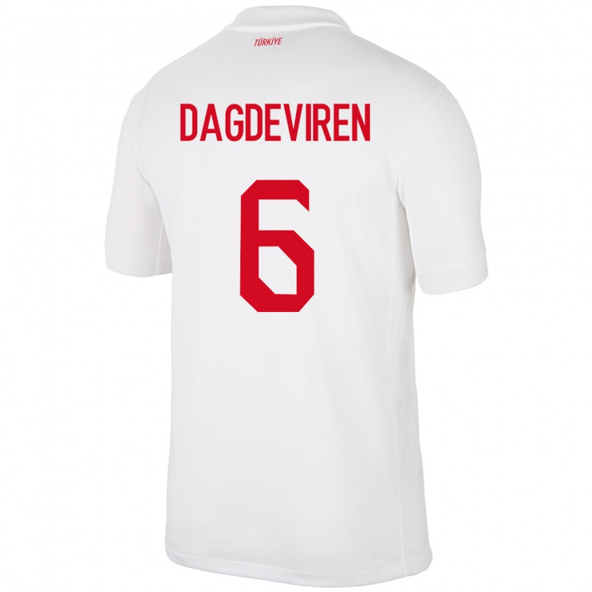 Børn Tyrkiet Diren Dağdeviren #6 Hvid Hjemmebane Spillertrøjer 24-26 Trøje T-Shirt