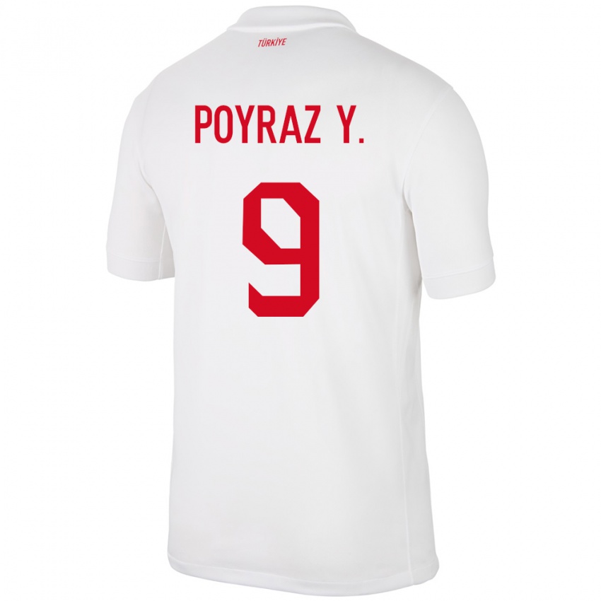 Børn Tyrkiet Poyraz Yıldırım #9 Hvid Hjemmebane Spillertrøjer 24-26 Trøje T-Shirt