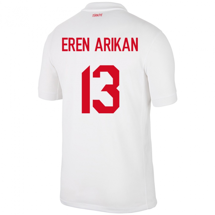 Børn Tyrkiet Muhammed Eren Arıkan #13 Hvid Hjemmebane Spillertrøjer 24-26 Trøje T-Shirt