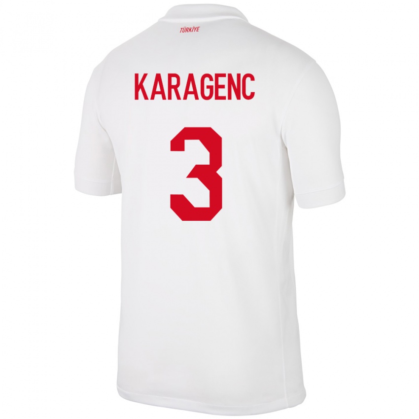 Børn Tyrkiet Didem Karagenç #3 Hvid Hjemmebane Spillertrøjer 24-26 Trøje T-Shirt