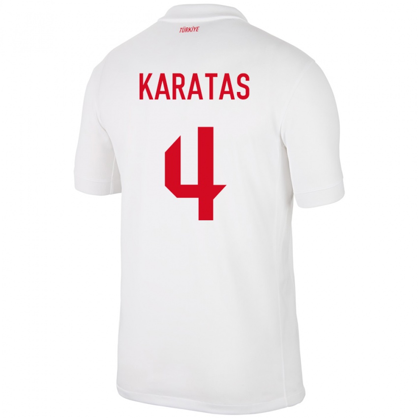 Børn Tyrkiet Eda Karataş #4 Hvid Hjemmebane Spillertrøjer 24-26 Trøje T-Shirt