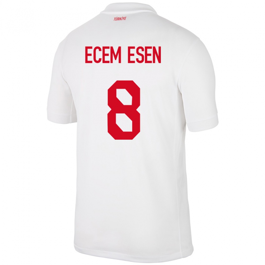 Børn Tyrkiet Emine Ecem Esen #8 Hvid Hjemmebane Spillertrøjer 24-26 Trøje T-Shirt