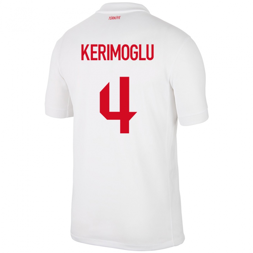 Børn Tyrkiet Zeynap Kerimoğlu #4 Hvid Hjemmebane Spillertrøjer 24-26 Trøje T-Shirt