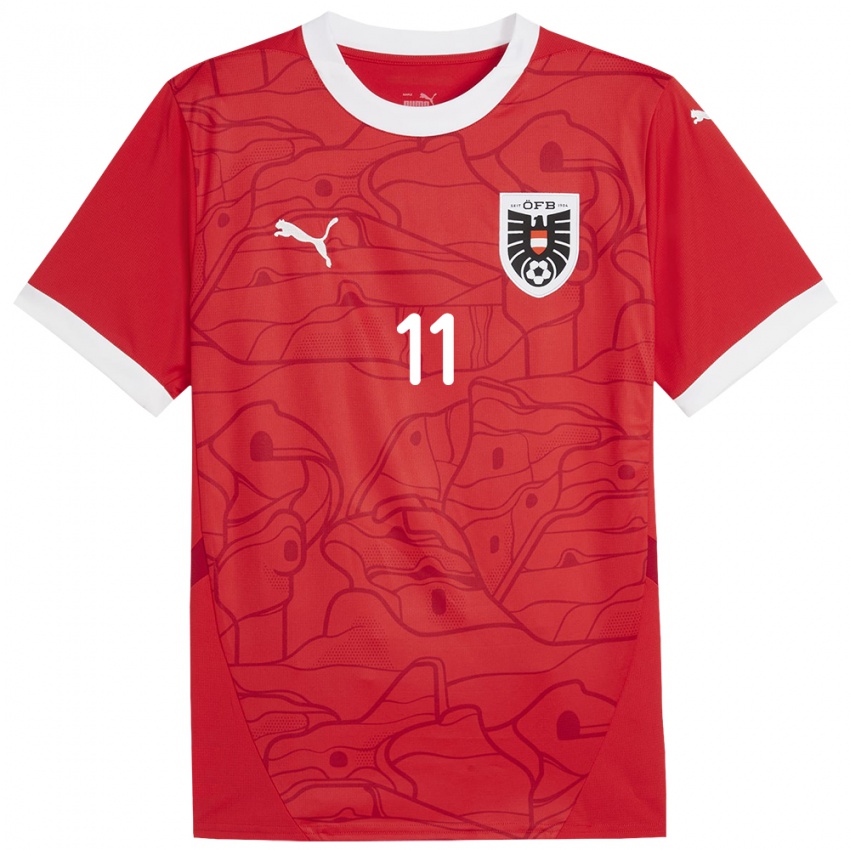 Børn Østrig Marina Georgieva #11 Rød Hjemmebane Spillertrøjer 24-26 Trøje T-Shirt