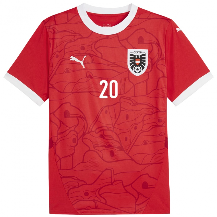 Børn Østrig Konrad Laimer #20 Rød Hjemmebane Spillertrøjer 24-26 Trøje T-Shirt