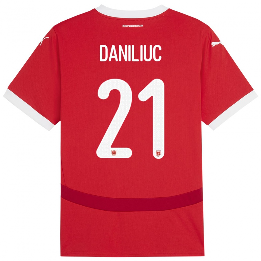 Børn Østrig Flavius Daniliuc #21 Rød Hjemmebane Spillertrøjer 24-26 Trøje T-Shirt