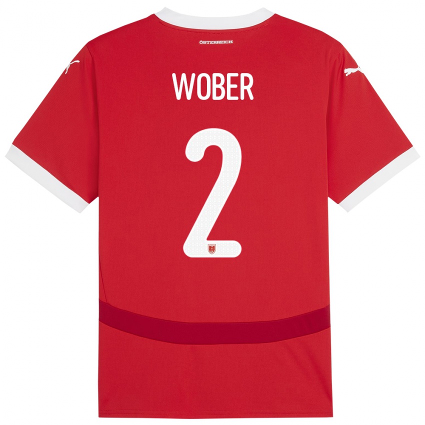 Børn Østrig Maximilian Wöber #2 Rød Hjemmebane Spillertrøjer 24-26 Trøje T-Shirt