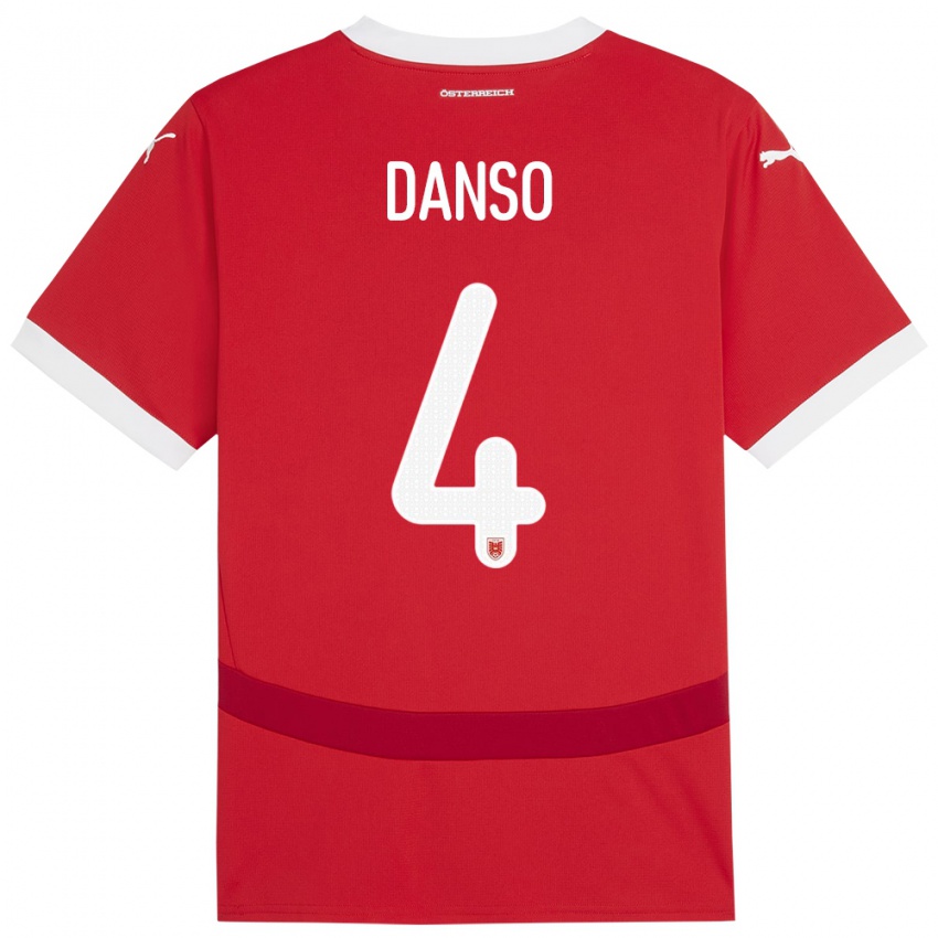 Børn Østrig Kevin Danso #4 Rød Hjemmebane Spillertrøjer 24-26 Trøje T-Shirt