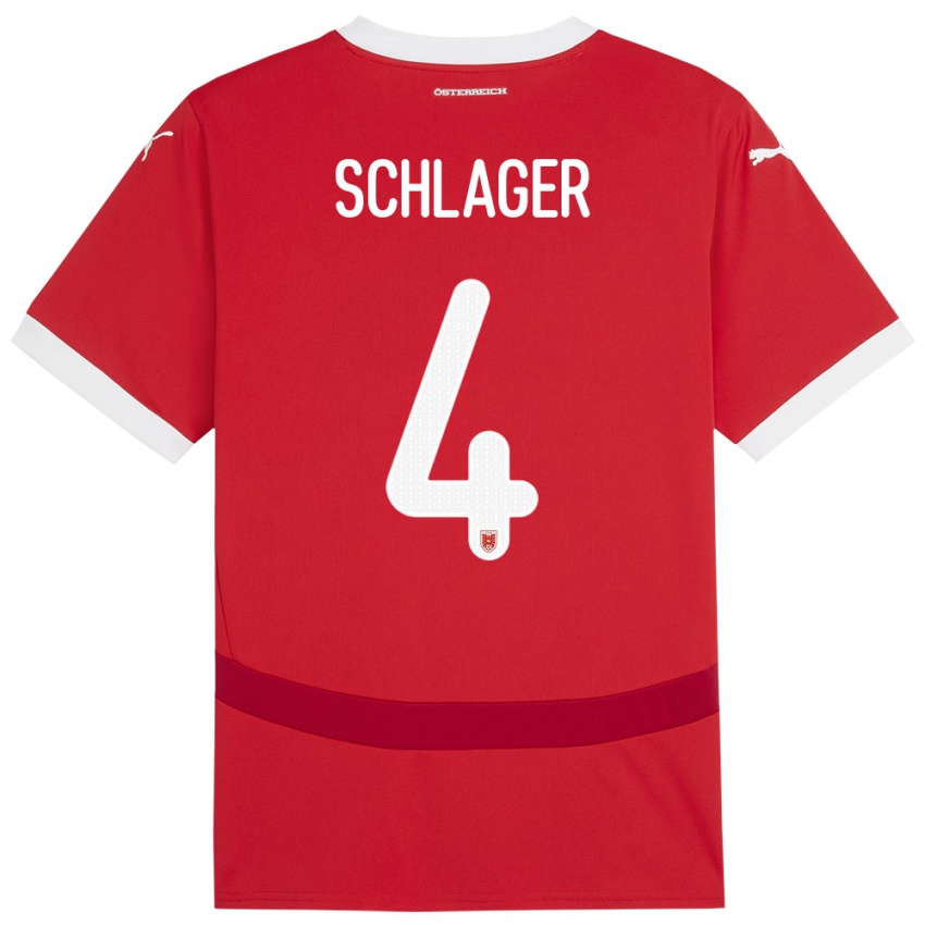 Børn Østrig Xaver Schlager #4 Rød Hjemmebane Spillertrøjer 24-26 Trøje T-Shirt