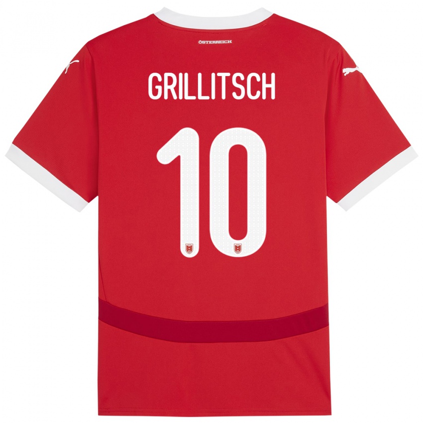 Børn Østrig Florian Grillitsch #10 Rød Hjemmebane Spillertrøjer 24-26 Trøje T-Shirt