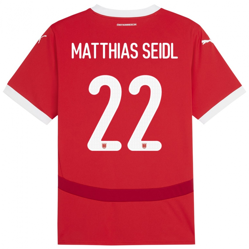 Børn Østrig Matthias Seidl #22 Rød Hjemmebane Spillertrøjer 24-26 Trøje T-Shirt