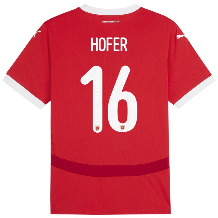 Børn Østrig Raphael Hofer #16 Rød Hjemmebane Spillertrøjer 24-26 Trøje T-Shirt