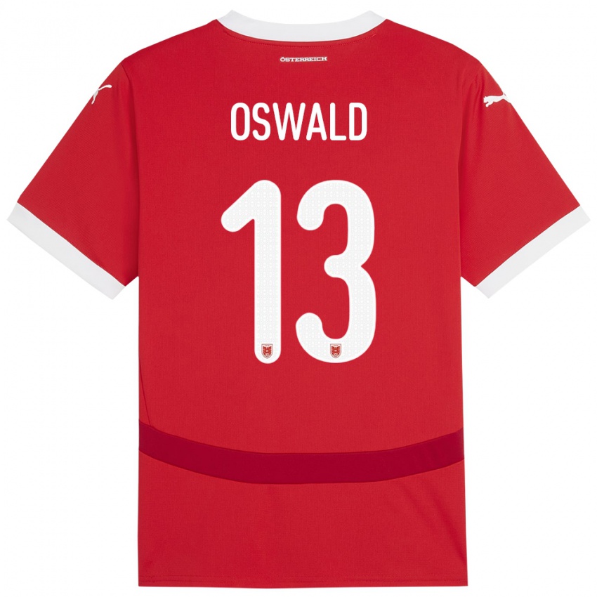 Børn Østrig Moritz Oswald #13 Rød Hjemmebane Spillertrøjer 24-26 Trøje T-Shirt