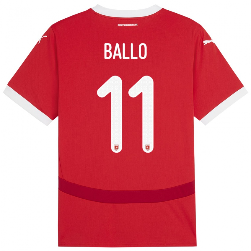 Børn Østrig Thierno Ballo #11 Rød Hjemmebane Spillertrøjer 24-26 Trøje T-Shirt