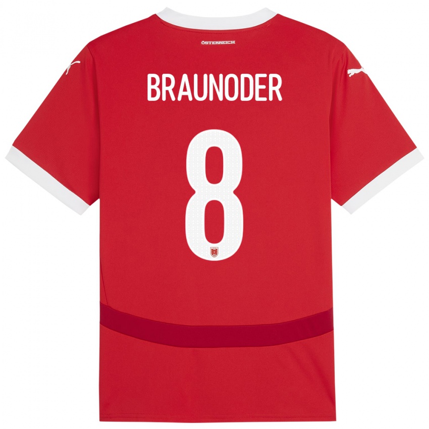 Børn Østrig Matthias Braunöder #8 Rød Hjemmebane Spillertrøjer 24-26 Trøje T-Shirt