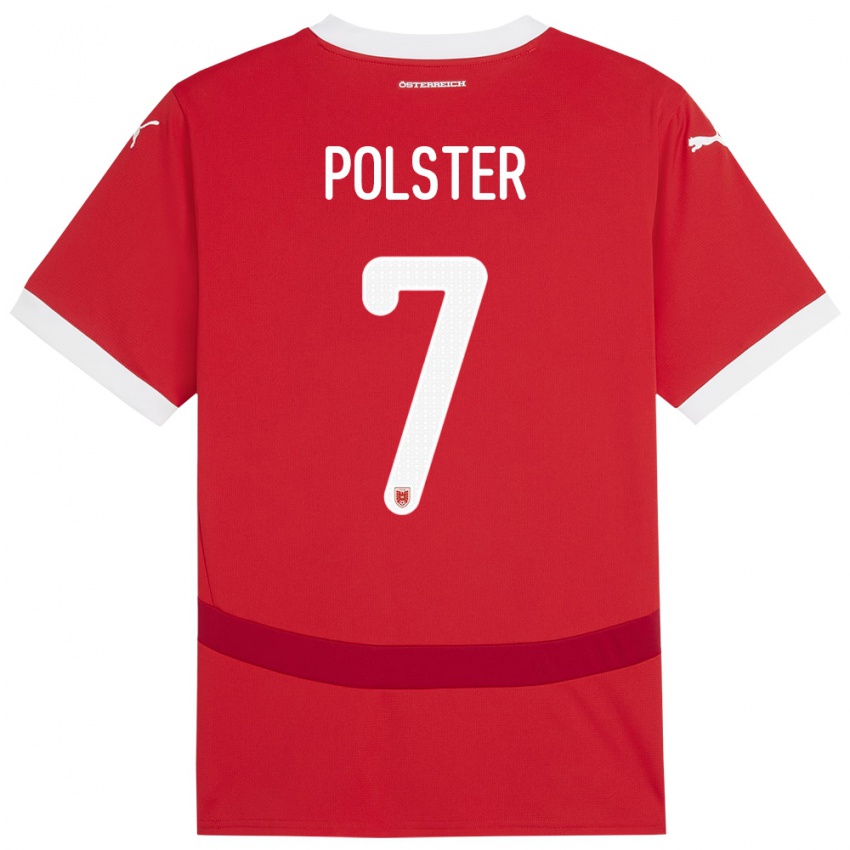 Børn Østrig Manuel Polster #7 Rød Hjemmebane Spillertrøjer 24-26 Trøje T-Shirt