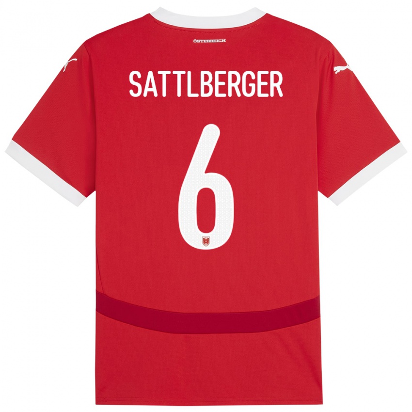 Børn Østrig Nikolas Sattlberger #6 Rød Hjemmebane Spillertrøjer 24-26 Trøje T-Shirt