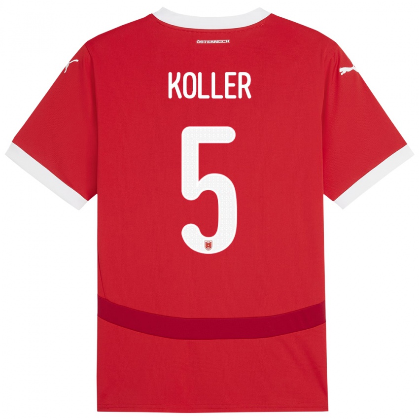 Børn Østrig Paul Koller #5 Rød Hjemmebane Spillertrøjer 24-26 Trøje T-Shirt