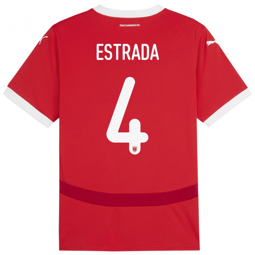 Børn Østrig Pascal Estrada #4 Rød Hjemmebane Spillertrøjer 24-26 Trøje T-Shirt