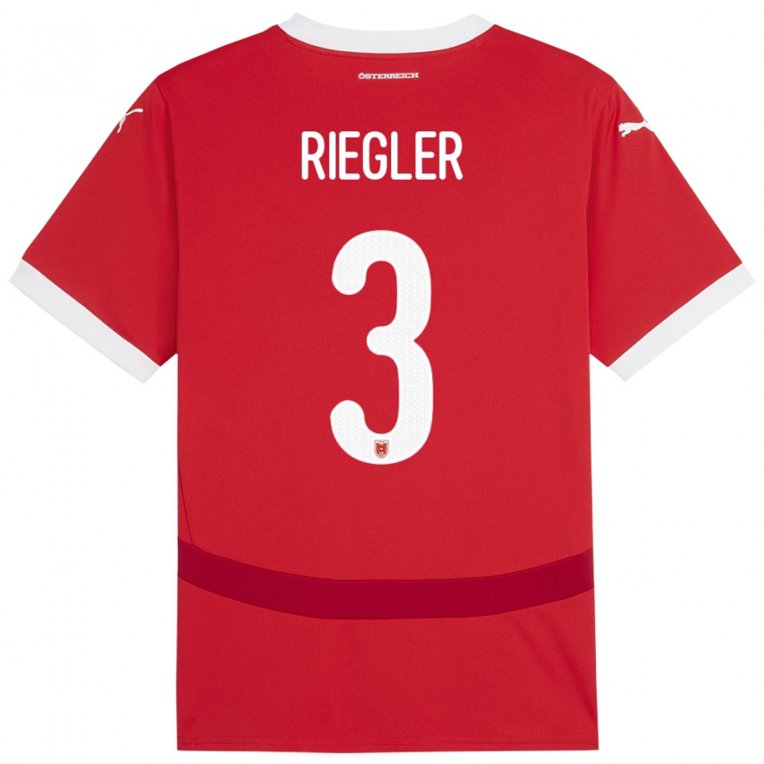 Børn Østrig David Riegler #3 Rød Hjemmebane Spillertrøjer 24-26 Trøje T-Shirt