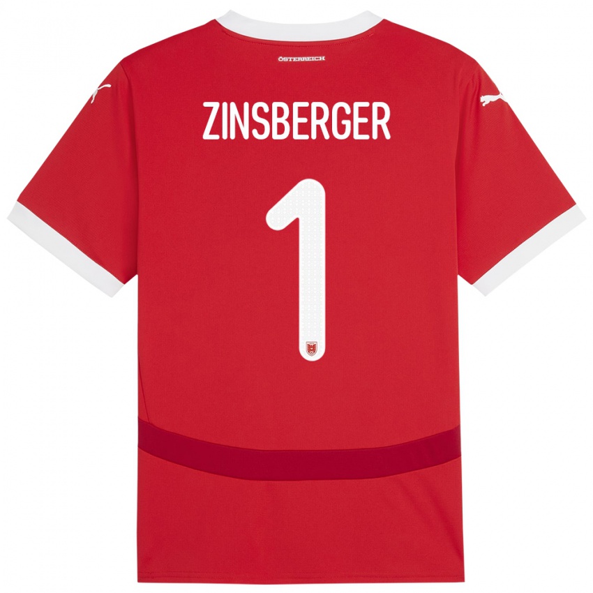 Børn Østrig Manuela Zinsberger #1 Rød Hjemmebane Spillertrøjer 24-26 Trøje T-Shirt