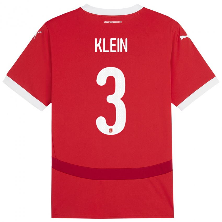 Børn Østrig Jennifer Klein #3 Rød Hjemmebane Spillertrøjer 24-26 Trøje T-Shirt