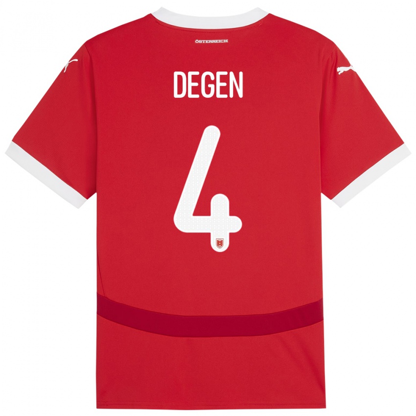 Børn Østrig Celina Degen #4 Rød Hjemmebane Spillertrøjer 24-26 Trøje T-Shirt