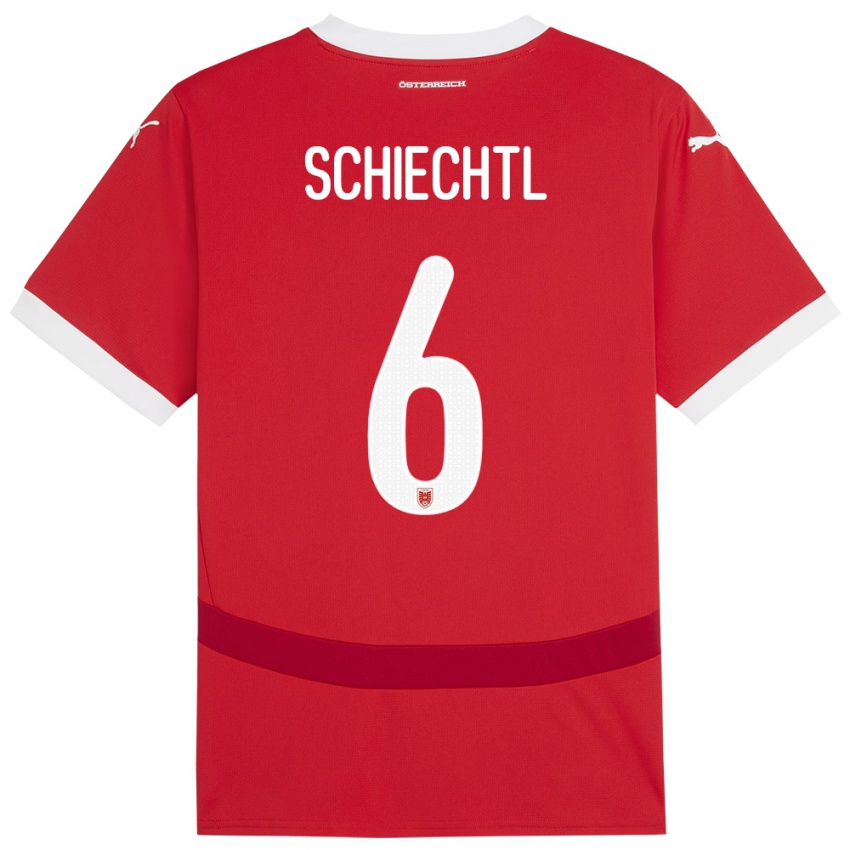 Børn Østrig Katharina Schiechtl #6 Rød Hjemmebane Spillertrøjer 24-26 Trøje T-Shirt