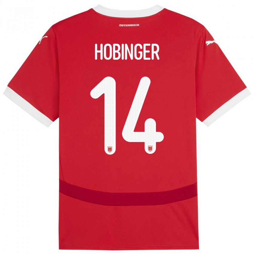 Børn Østrig Marie Höbinger #14 Rød Hjemmebane Spillertrøjer 24-26 Trøje T-Shirt