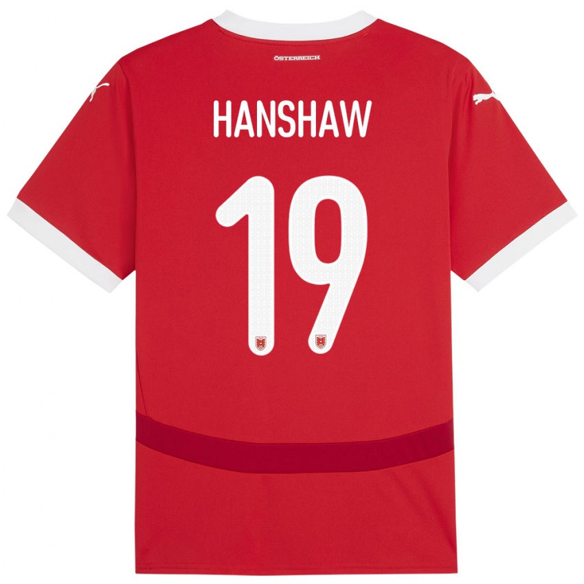Børn Østrig Verena Hanshaw #19 Rød Hjemmebane Spillertrøjer 24-26 Trøje T-Shirt