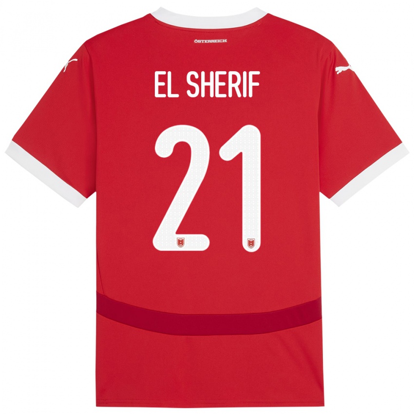 Børn Østrig Mariella El Sherif #21 Rød Hjemmebane Spillertrøjer 24-26 Trøje T-Shirt