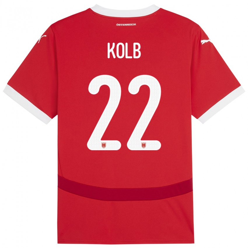 Børn Østrig Lisa Kolb #22 Rød Hjemmebane Spillertrøjer 24-26 Trøje T-Shirt