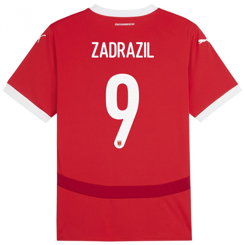 Børn Østrig Sarah Zadrazil #9 Rød Hjemmebane Spillertrøjer 24-26 Trøje T-Shirt