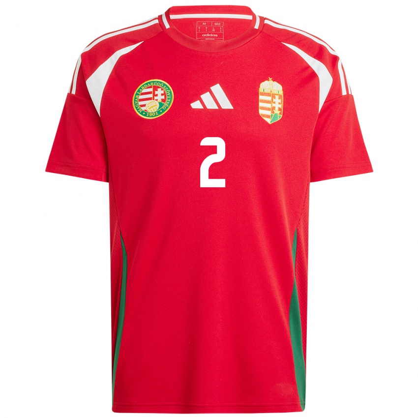 Børn Ungarn Ádám Lang #2 Rød Hjemmebane Spillertrøjer 24-26 Trøje T-Shirt