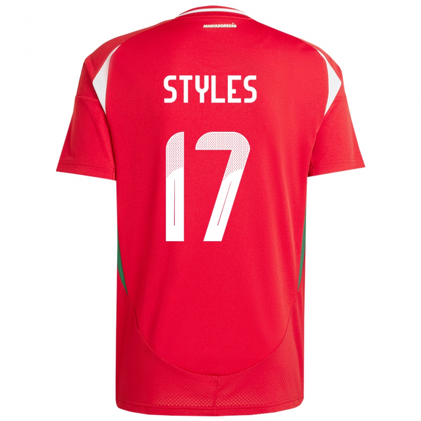 Børn Ungarn Callum Styles #17 Rød Hjemmebane Spillertrøjer 24-26 Trøje T-Shirt