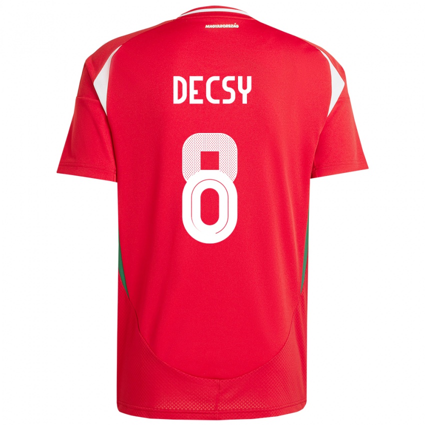 Børn Ungarn Ádám Décsy #8 Rød Hjemmebane Spillertrøjer 24-26 Trøje T-Shirt